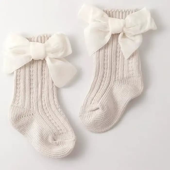 Chaussettes rouges de noël pour bébé, chaussettes tricotées épaisses pour filles, gros nœuds, chauss