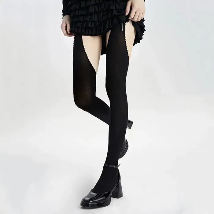 Collants en velours à larges bandes pour femmes, bas hauts de cuisse fine avec jarretelles, chausset