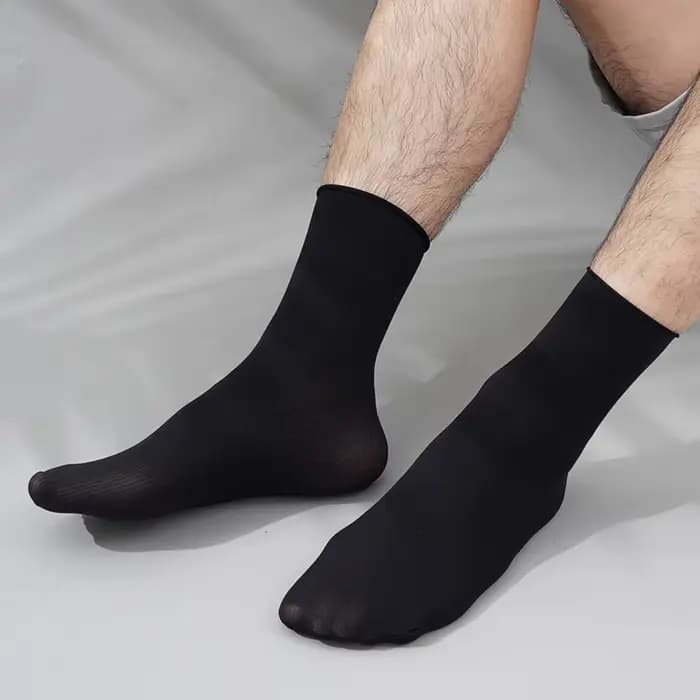 Chaussettes longues et fines pour hommes, respirantes, blanches, noires, couleurs unies, douces, gla