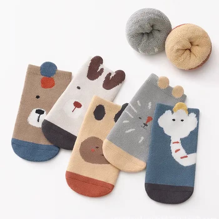 5 paires de chaussettes pour bébé en laine épaisse et rembourrée, chaussettes antidérapantes auto-ad
