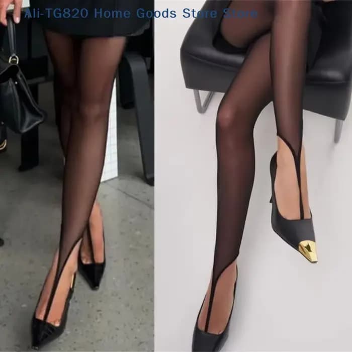 Collants sans pieds pour femmes [TG820] avec boucle à l'orteil, bas noirs élégants pour le bureau, c