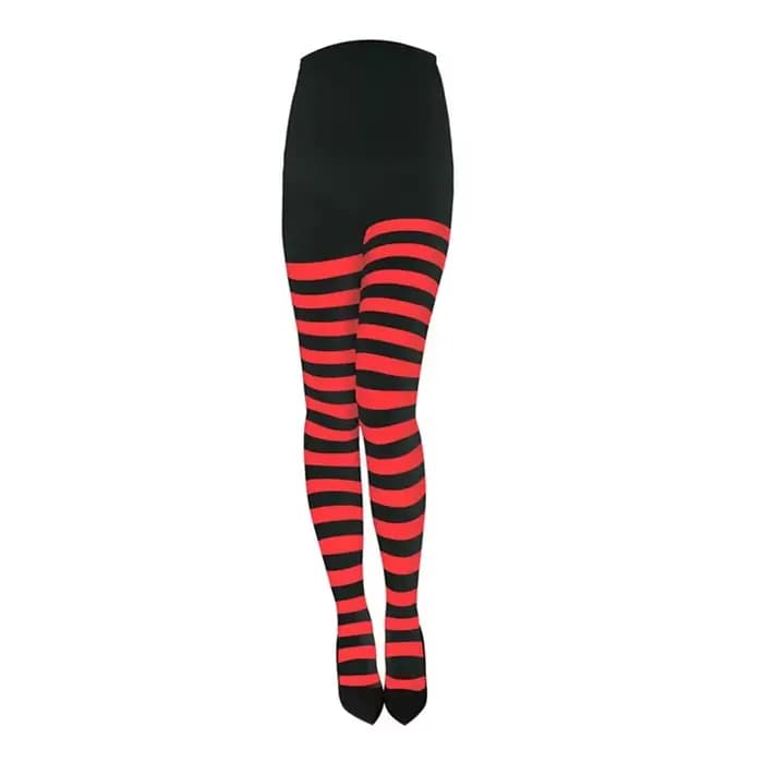 Collants rayés rouge noir pour femmes, collants pleine longueur, bas hauts pour fête de noël, maquil
