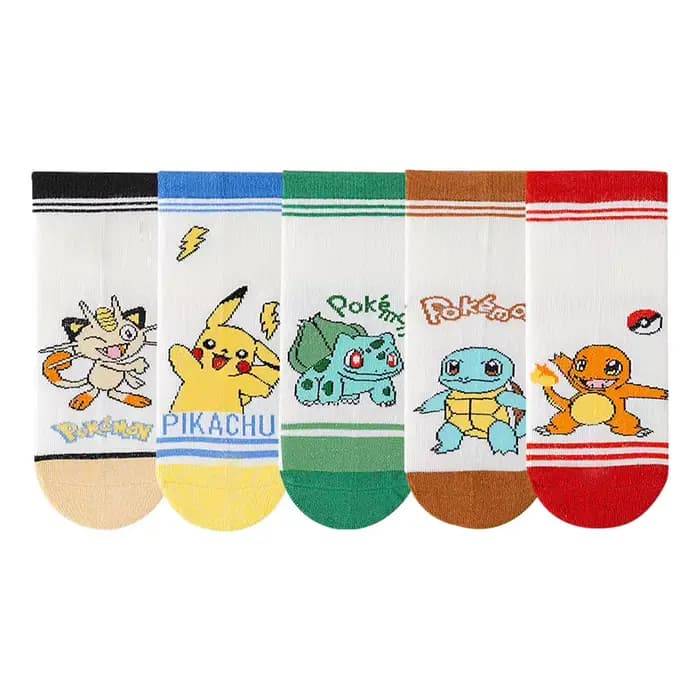 Chaussettes mignonnes de dessin animé Pikachu Charizard pour enfants, 5 paires de chaussettes de spo