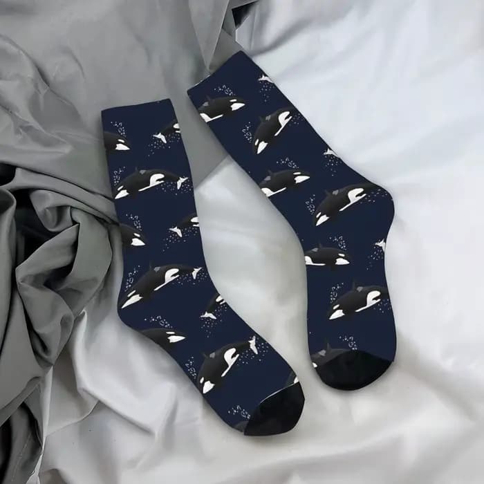 Orca - Sea Life Pattrn chaussettes bas drôles femmes hommes chaussettes d'escalade moyennes douces m