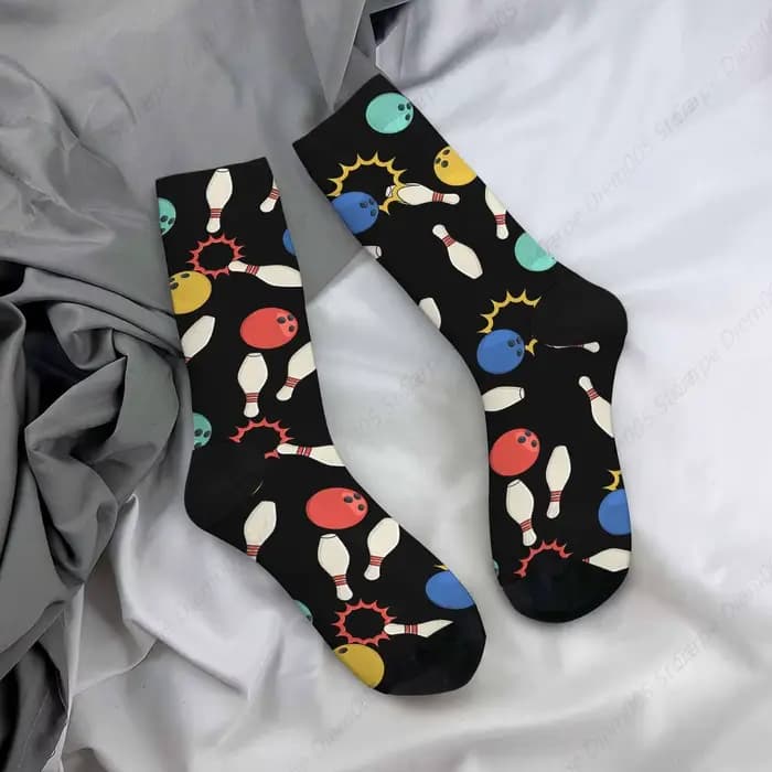 Chaussettes d'équipage athlétiques pour hommes et femmes, épingles de bowling et boule, cool, mignon