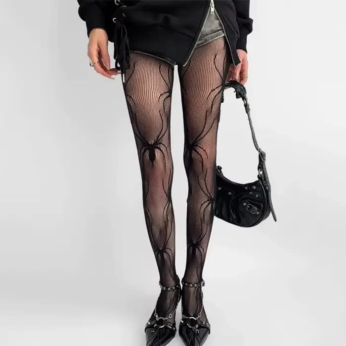 Collants araignée gothiques d'halloween, bas résille ajourés foncés pour femmes et filles japonaises