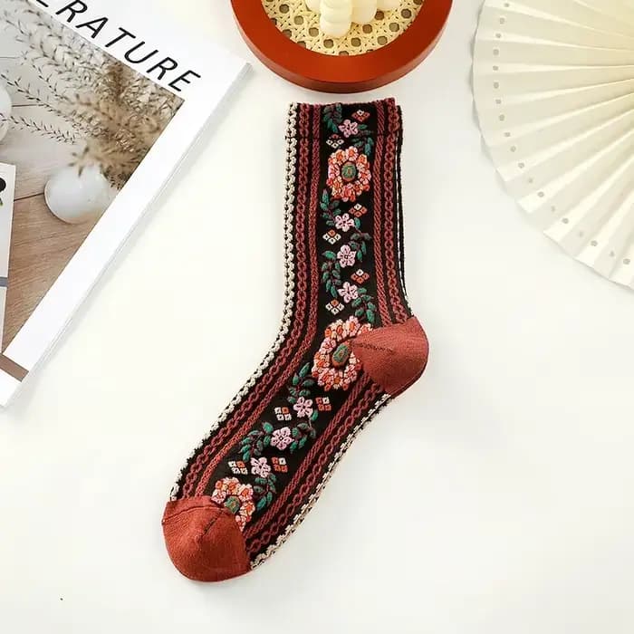 Petites chaussettes florales pour femmes, style britannique rétro, automne et hiver, tube moyen, cha