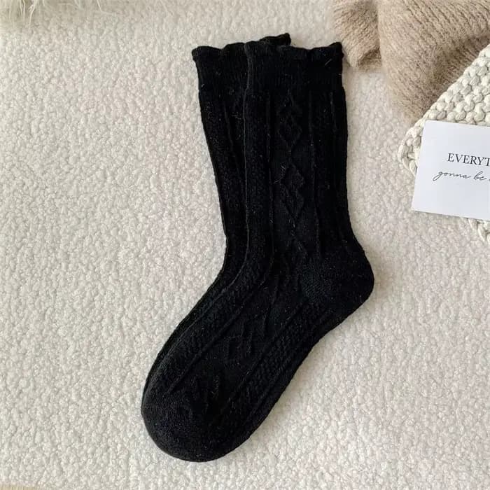 Chaussettes chaudes pour femmes, couleur unie, épaisses, décontractées, en laine, de haute qualité, 