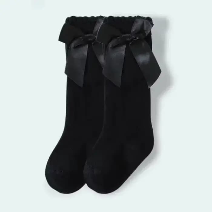 Chaussettes hautes pour bébé fille, chaussettes longues à nœud et volants pour nourrissons et tout-p