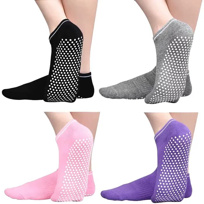 4 paires de chaussettes antidérapantes, chaussettes de Trampoline de Yoga avec poignées, chaussettes