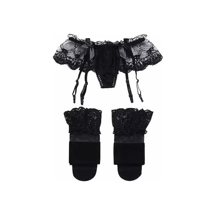 Ensemble porte-jarretelles et bas en dentelle pour femmes, culotte à bretelles en Jacquard, Mini jup