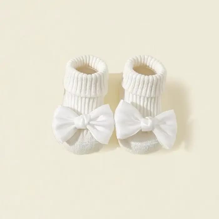 1 paire de chaussettes pour tout-petits avec nœuds, chaussettes mignonnes en coton doux pour bébés f