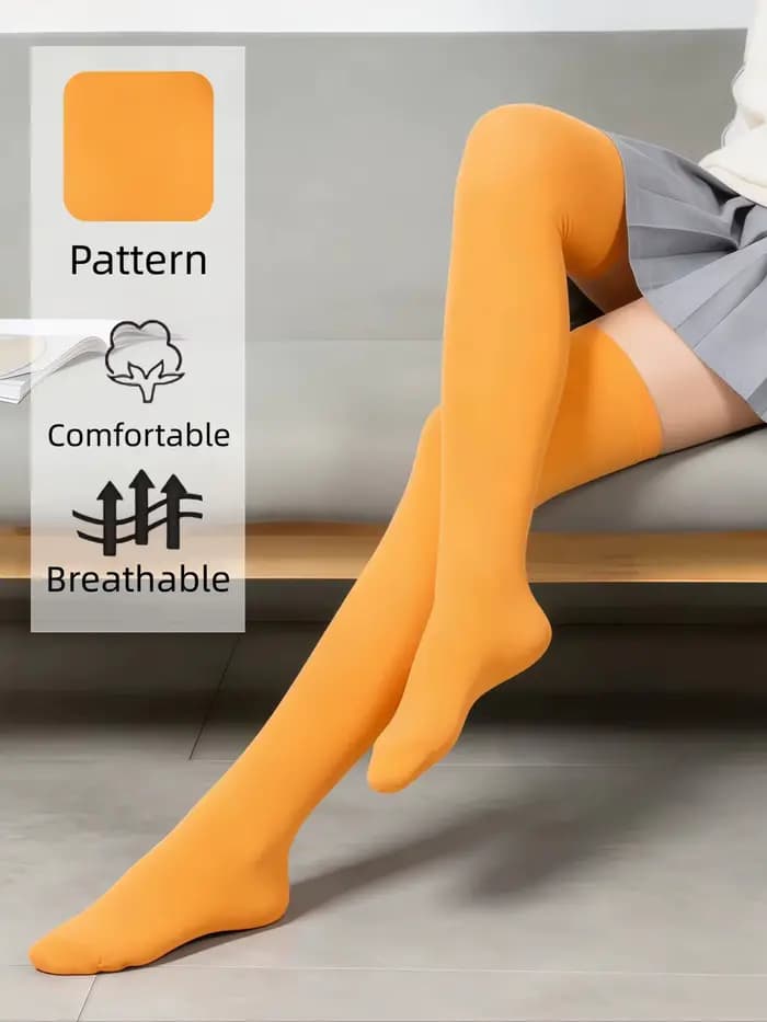 Bas cuissardes orange unies pour femmes, respirants, polyvalents, décontractés, pour un usage quotid