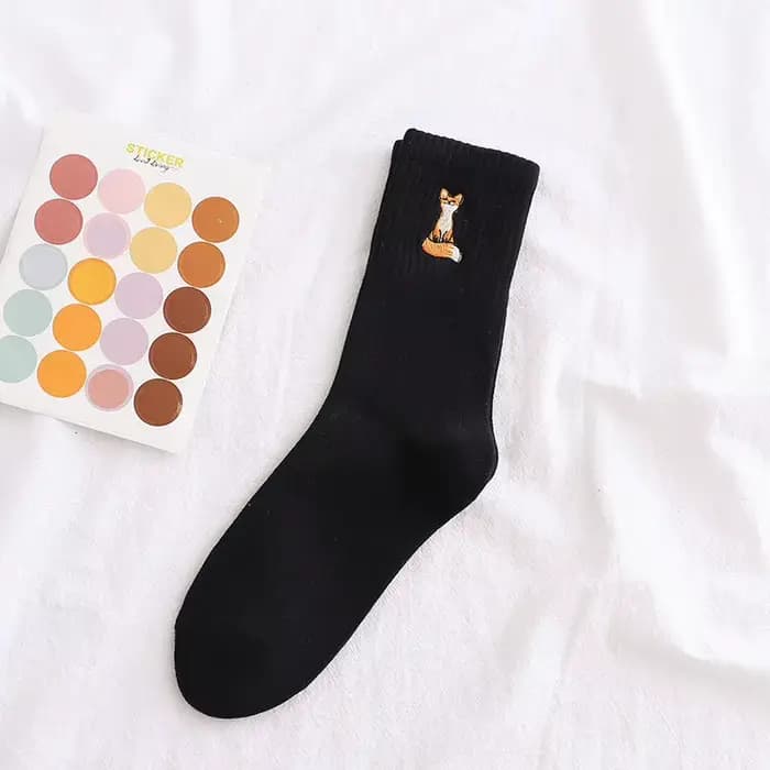 2025 automne hiver femmes chaussettes dessin animé Animal renard broderie mignon chaussette pour fem