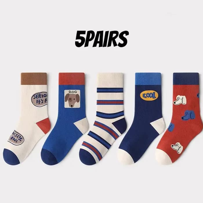 5 paires de chaussettes pour enfants, chaussettes mi-longues pour chiot mignon de dessin animé pour 