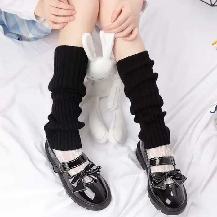 Guêtres pour femmes, manchettes de bottes, cuissardes hautes, chaudes, tricotées, chaussettes noires