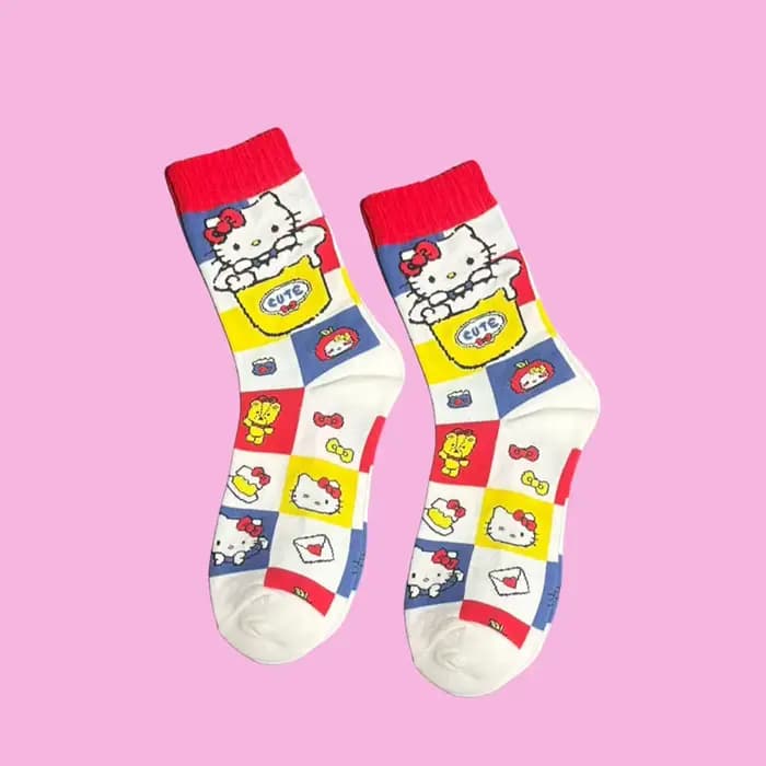 1/5 paires dessin animé Sanrio Hello Kitty mignon nouvel an noël mi-mollet chaussettes respirant dou