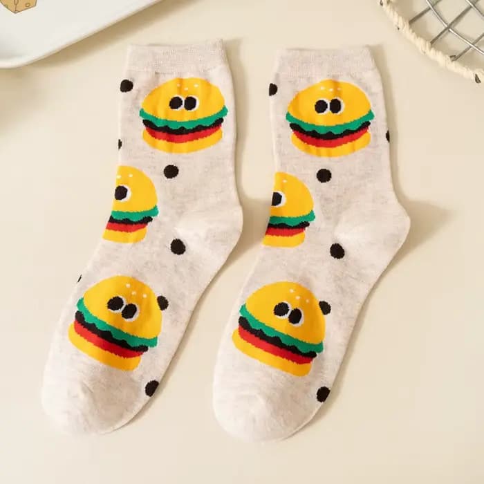 Chaussette femme mignon drôle Meme peigné automne hiver coton filles dessin animé Snack frites Burge