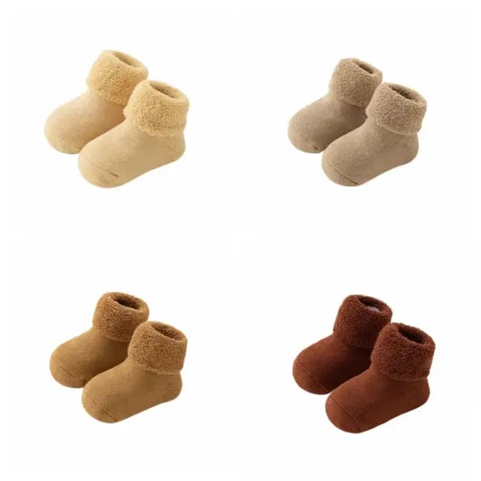 4 paires de chaussettes épaisses de couleur unie pour bébé, chaussettes chaudes et antidérapantes po