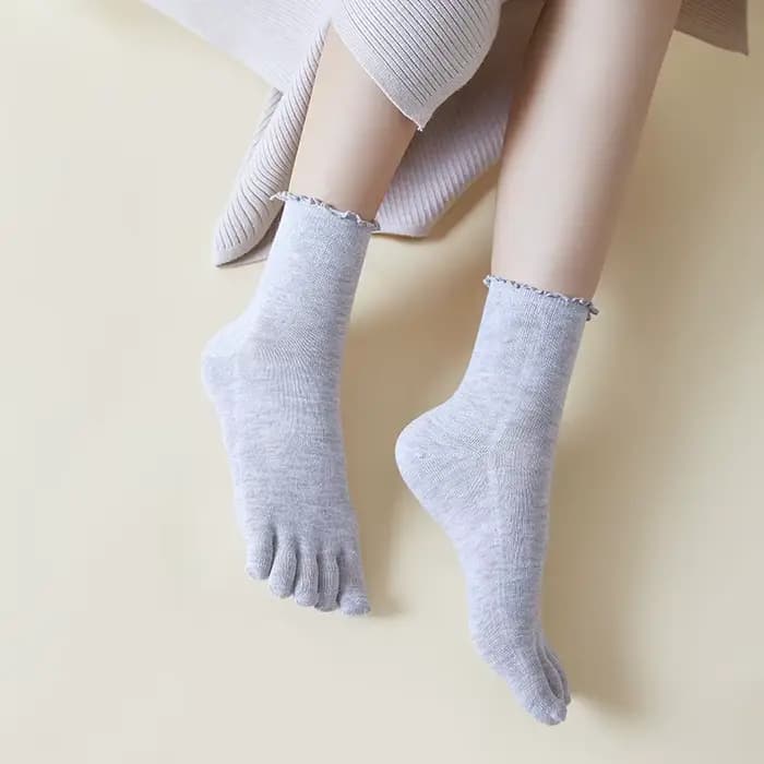 1/5 Paires de Chaussettes Courtes en Coton pour Femmes, à Cinq Doigts, à Bordures Frangées, Tendance