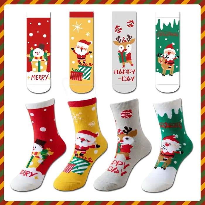 4 paires de chaussettes de Noël, chaussettes de Noël mignonnes de dessin animé pour garçons et fille