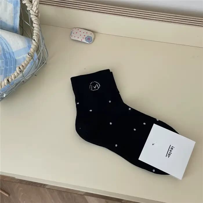 Chaussettes Courtes pour Femme et Fille, Style Doux, Blanc, Noir, Chien, Kawaii, Cadeau, Printemps, 
