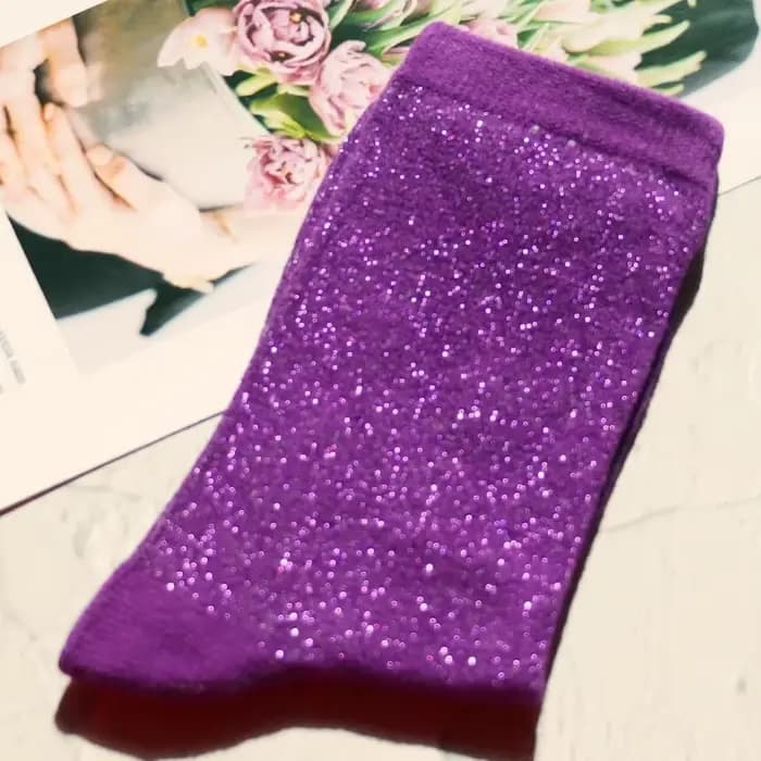 Chaussettes en coton peigné de haute qualité pour femmes, couleur unie brillante, fil doré et argent