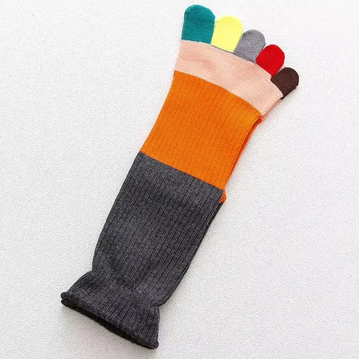 Chaussettes amusantes pour femmes, 100 coton, colorées, Patchwork à orteils, longues à cinq doigts, 