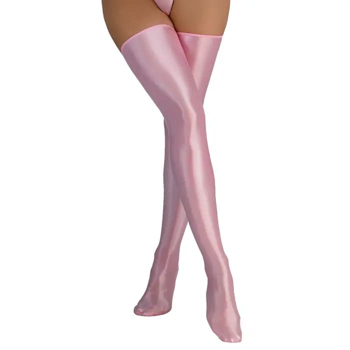 Bas japonais brillants en satin pour femme, hauteur cuisse, chaussettes brillantes au-dessus du geno