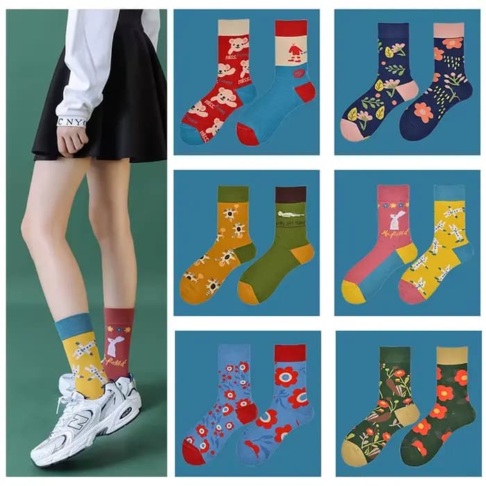 Chaussettes Asymétriques en Coton Peigné pour Femme