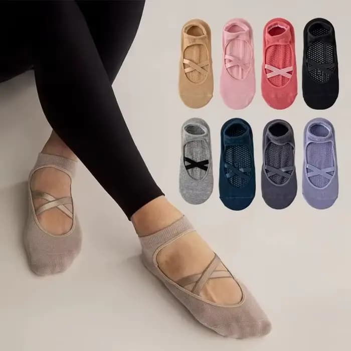 Chaussettes de yoga antidérapantes à brides croisées pour femmes