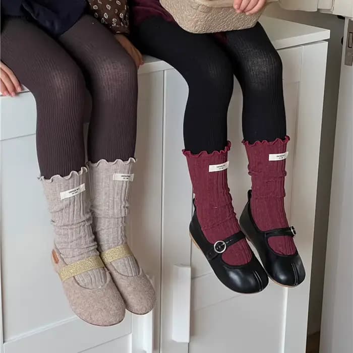 12 couleurs princesse filles froufrous chaussette à volants genou haut côtelé enfants coton chaussettes infantile bébé