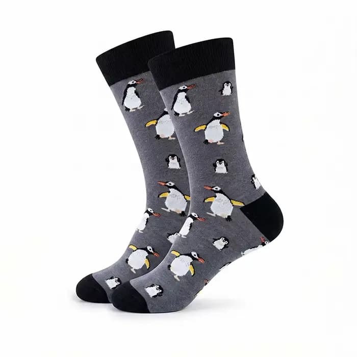 1 paire de chaussettes unisexes avec motif pingouin gris