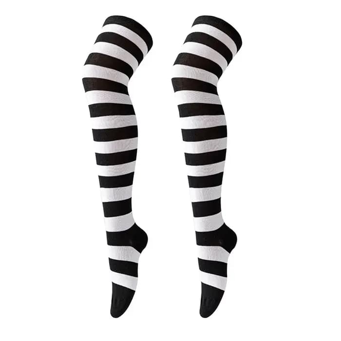 Chaussettes longues japonaises à rayures bleues et blanches pour femmes