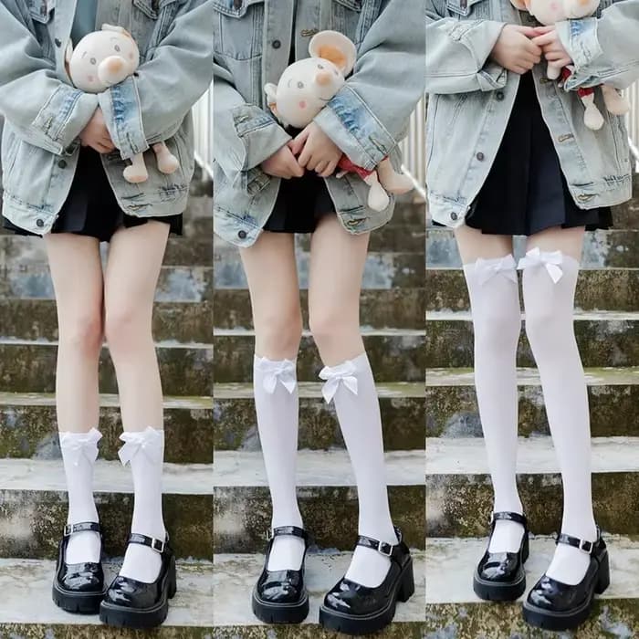 Chaussettes hautes à nœud Opaque pour femmes
