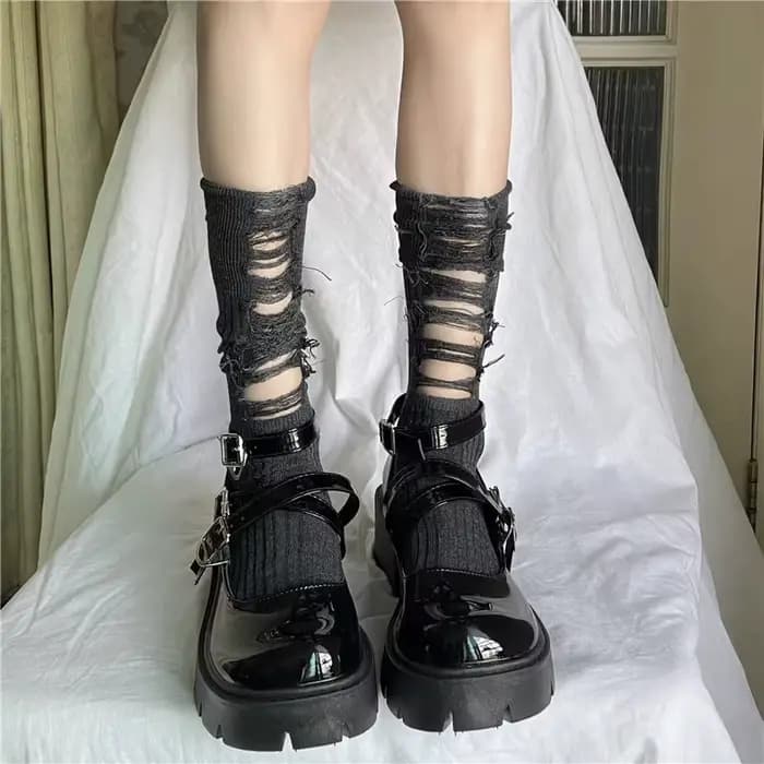 Chaussettes gothiques déchirées à mi-tube pour femmes, chaussettes Y2K Hot Girl, chaussettes Punk Harajuku, chaussettes à trous cassés, accessoires vestisens