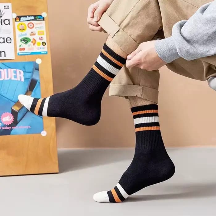 5 paires de chaussettes décontractées à rayures colorées pour hommes