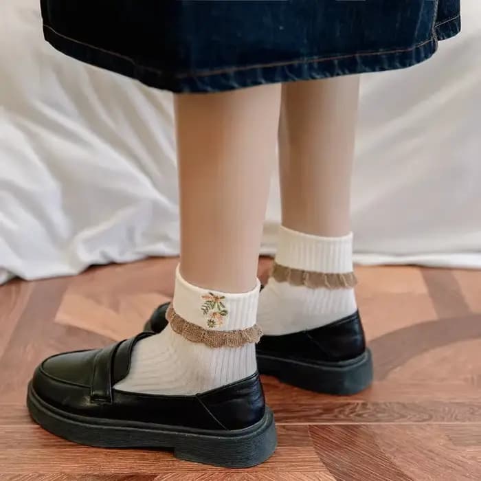 JK Lolita Chaussettes à volants de style japonais pour femmes