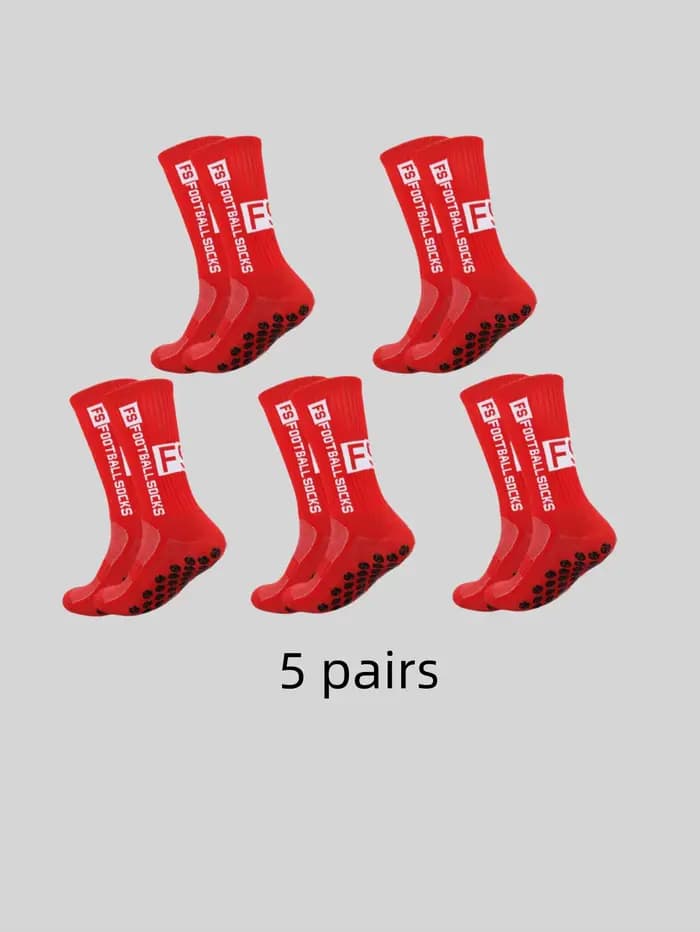 5 paires de chaussettes de sport de football FS antidérapantes, résistantes à la transpiration et aux odeurs avec points adhésifs