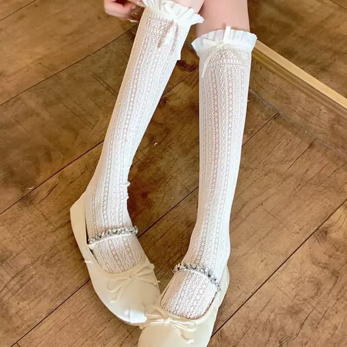 Chaussettes d'été en dentelle avec nœud papillon pour femmes
