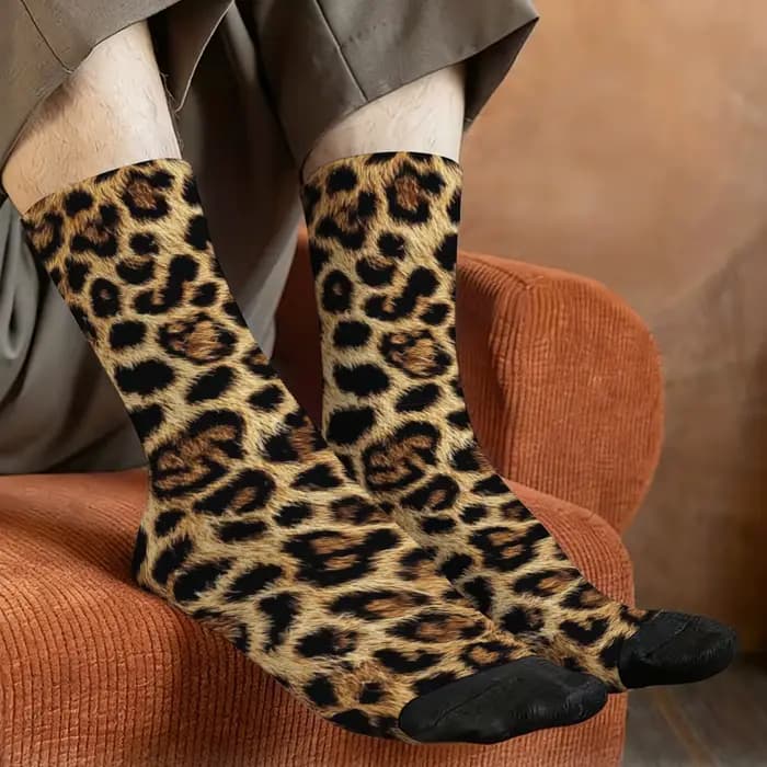 Chaussettes vintage pour hommes à imprimé léopard dérangedeant