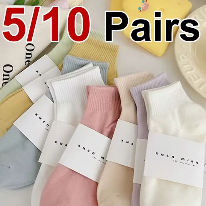 5/10 paires femmes Macaron couleur chaussette courte à la mode Simple doux confortable absorbant la sueur respirant