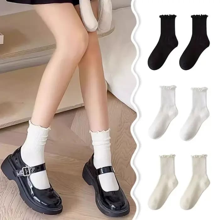 Chaussettes à volants pour femmes, couleur unie, en coton, confortables, mi-hautes, respirantes, style Kawaii