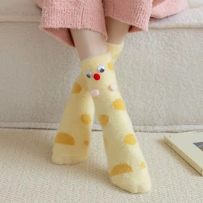 Chaussettes en fourrure de vison à yeux de dessin animé