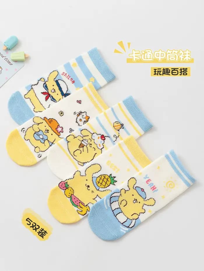 Chaussettes pour enfants Kawaii Pompompurin, chaussettes en coton mignonnes à motif de dessin animé, mi-mollet, pour les tout-petits garçons et filles