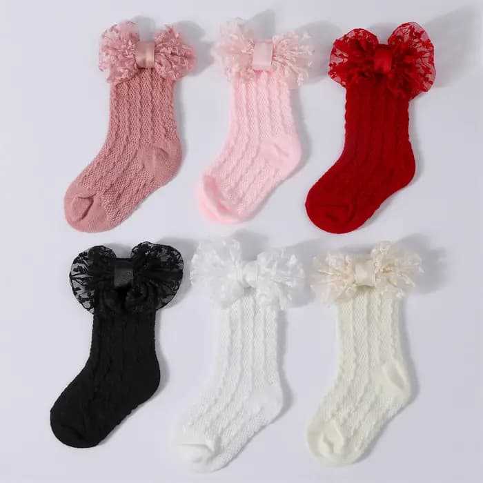 Ensemble de chaussettes pour nouveau-né fille de 3 à 12 mois, bandeau, mignon, respirant, en tricot, avec nœud, robe de princesse, pour fête, mariage, photographie