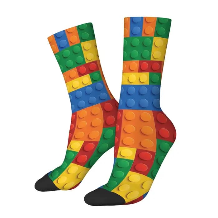 Chaussettes amusantes pour hommes avec imprimé de blocs de construction