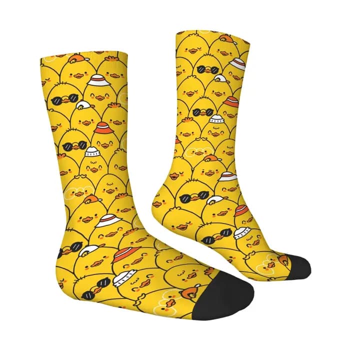 Dessin animé heureux mignon poussin chaussettes nouveauté drôle hommes