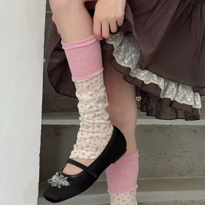 Chaussettes douces et mignonnes pour filles, style rétro français, à motif floral, avec empiècements, style coréen Ins, chaussettes amples pour filles, pour le quotidien, les rendez-vous et le style L