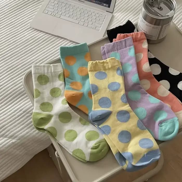 6 paires de chaussettes colorées à pois pour femmes au printemps et en été